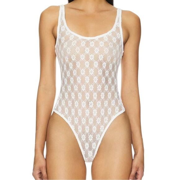 Bardot Adoni Lace Bodysuit White Sheer High-Cut Thong L NWT - Picture 1 of 14